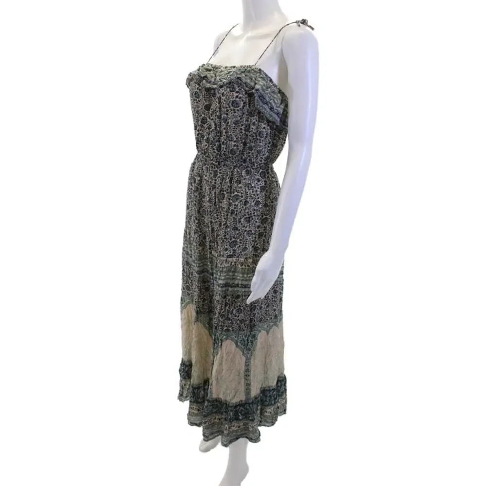 Ba&Sh Women Beige Floral Boho Maxi Sundress Sleeveless Tie Waist Size 1_2